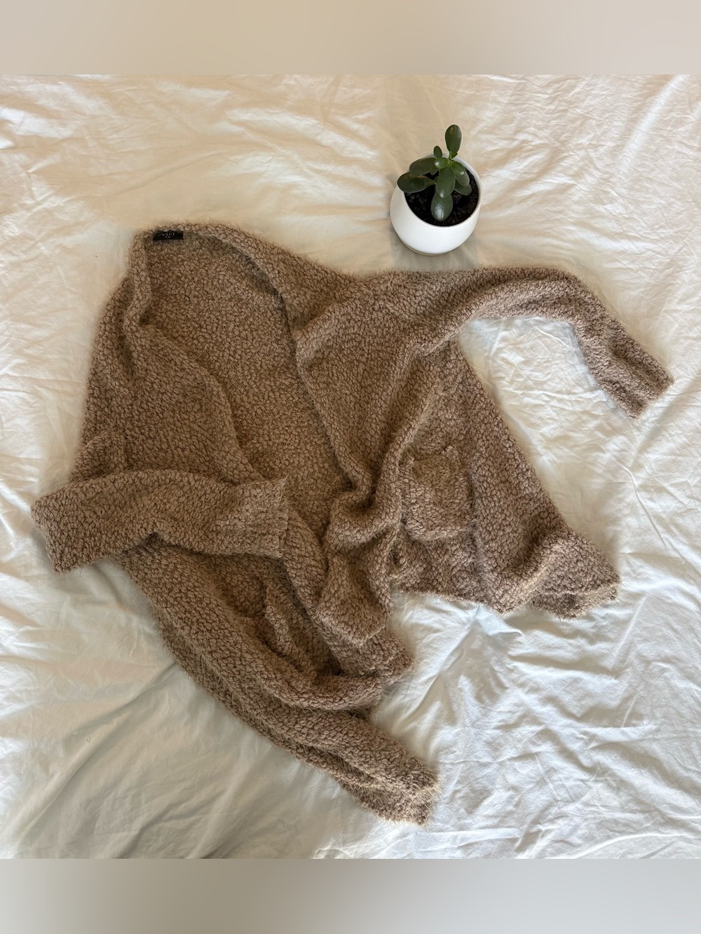 Vici Cozy Open-Front Cardigan in Taupe Brown